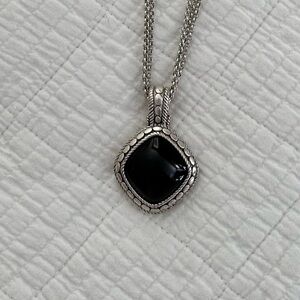 Premier Designs silver multistrand necklace with black stone.